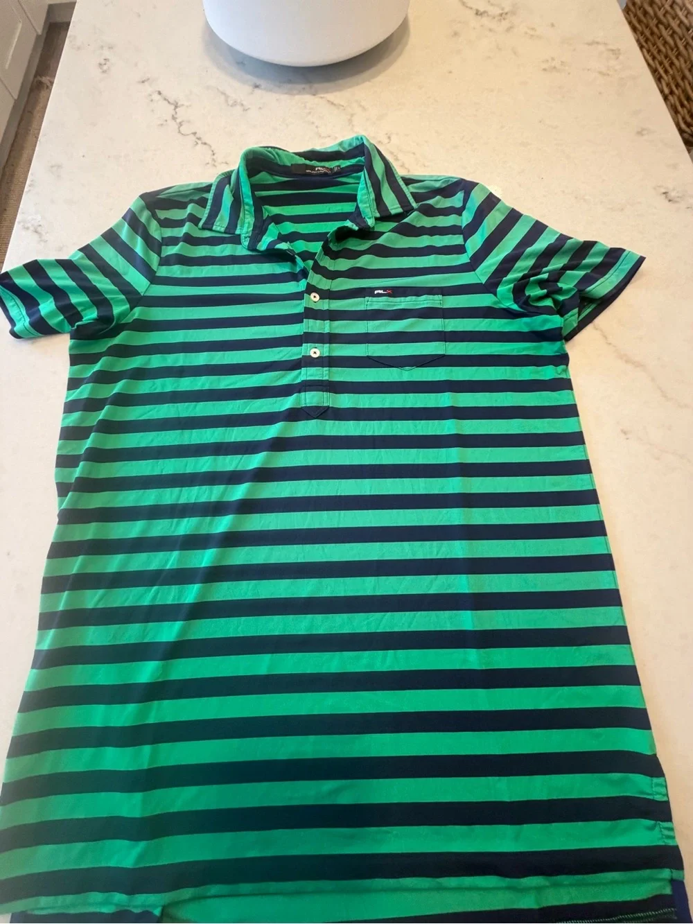 RLX Ralph Lauren Navy & Green Striped Polo! L - Picture 3 of 5